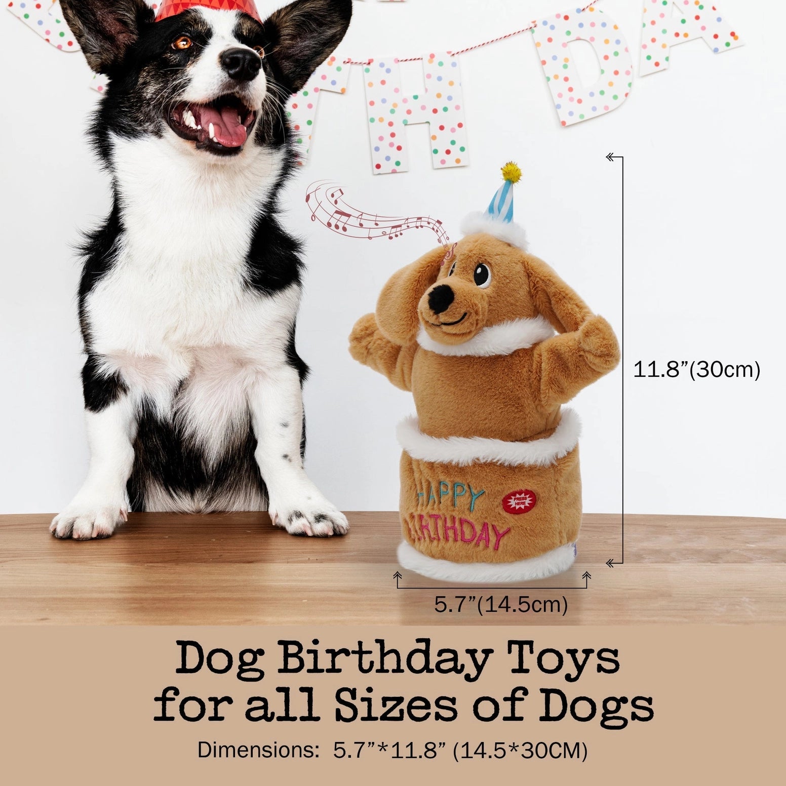 Nocciola Fuzzwoof Singing and Dancing Birthday Cake Dog Toy Nocciola