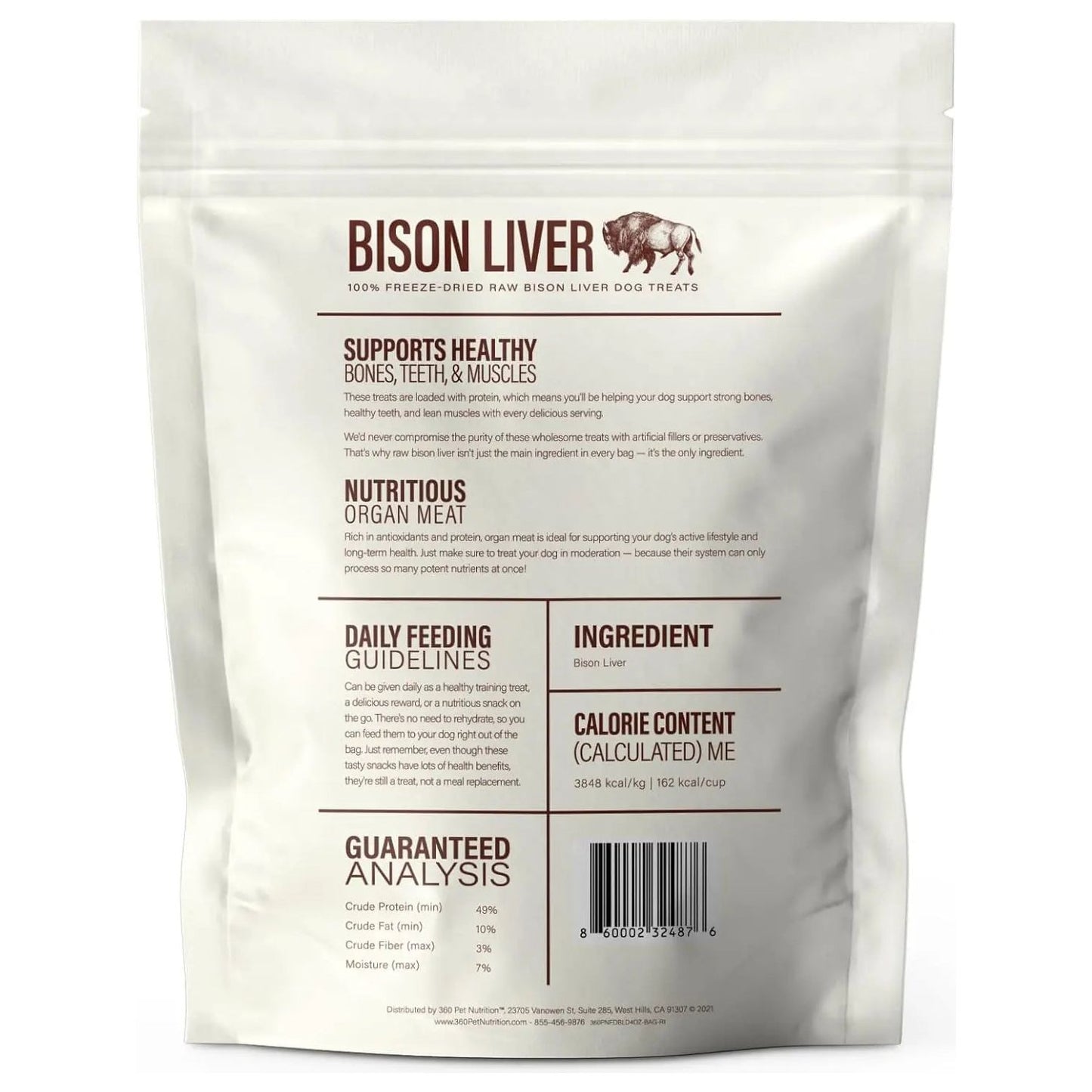 360 Pet Nutrition Bison Liver Grain-Free Freeze-Dried Dog Treats 4oz 360 Pet Nutrition