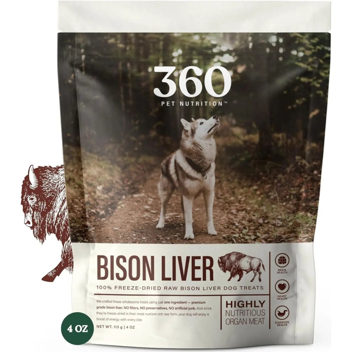 360 Pet Nutrition Bison Liver Grain - Free Freeze - Dried Dog Treats 4oz - Talis Us