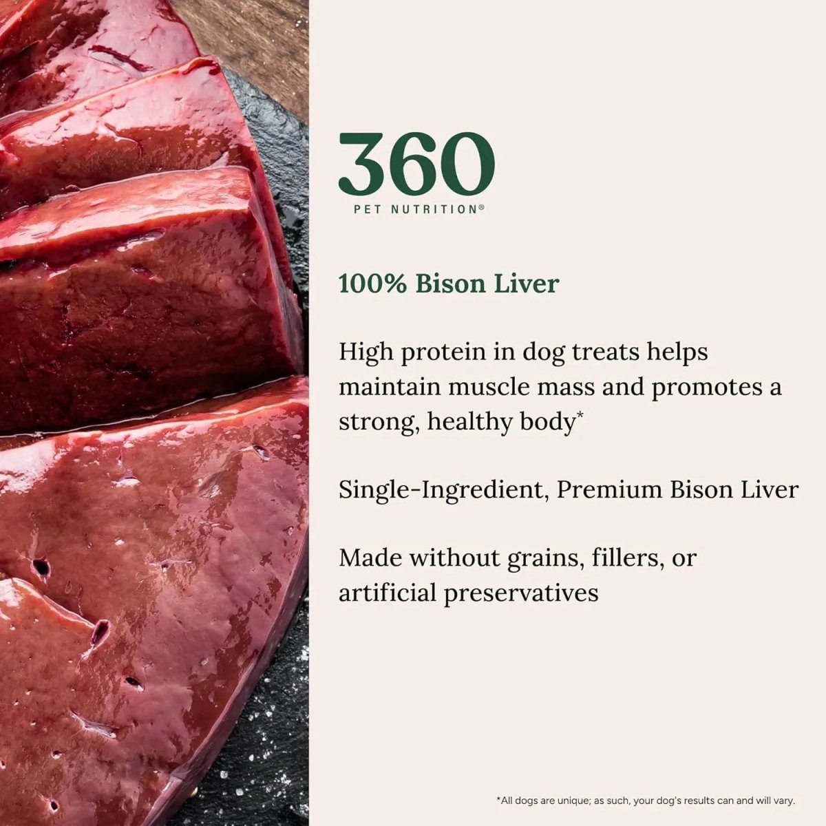 360 Pet Nutrition Bison Liver Grain - Free Freeze - Dried Dog Treats 4oz - Talis Us