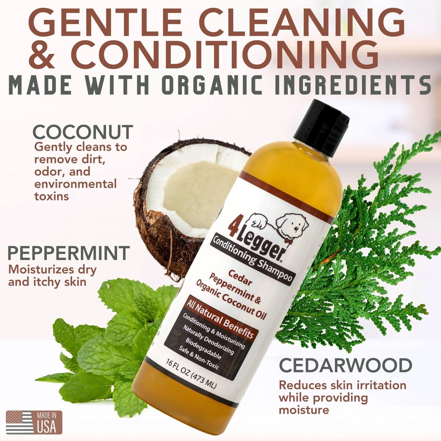 4Legger Natural Cedar Dog Shampoo with Organic Ingredients for Gentle Cleaning and Conditioning