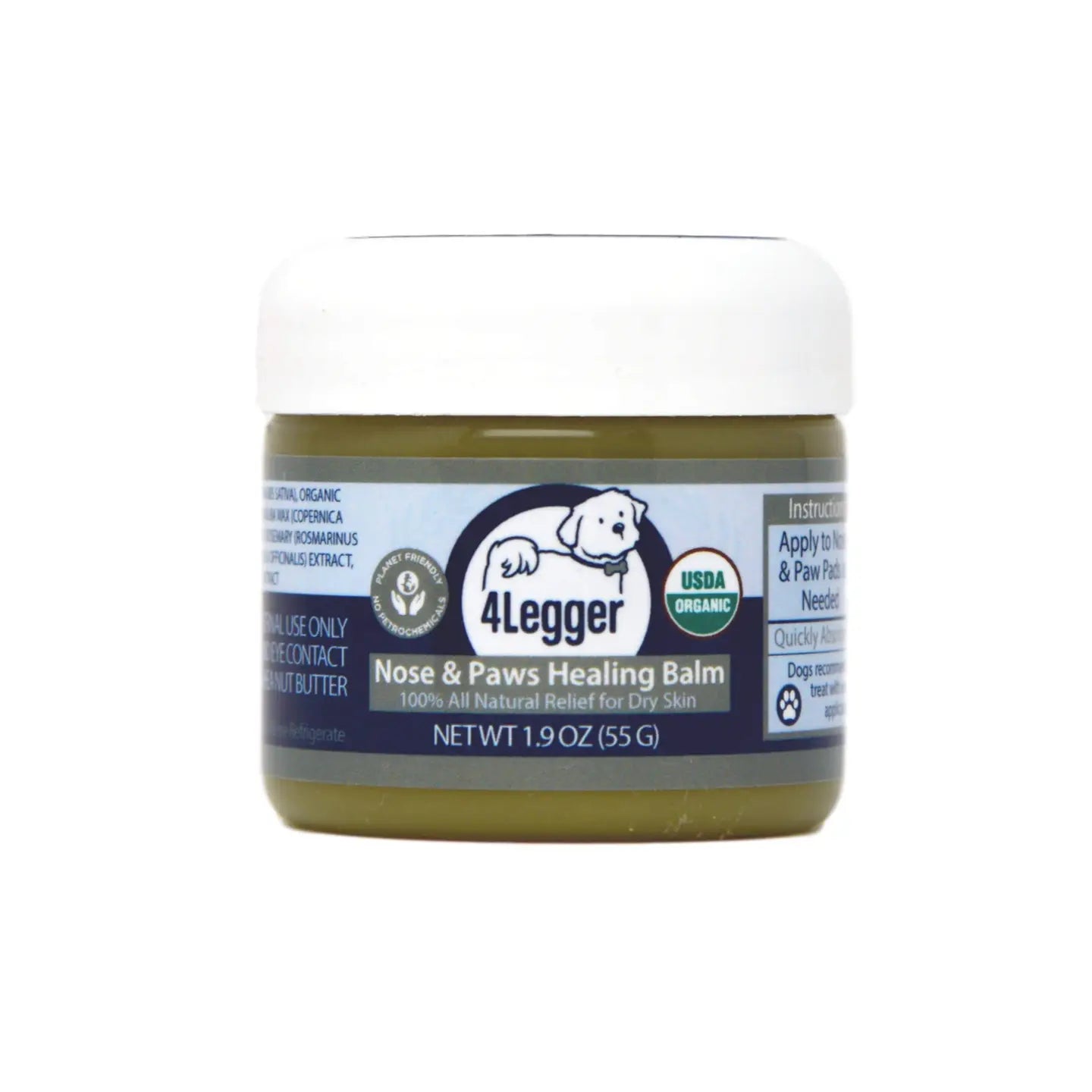 4-Legger organic dog nose and paw balm in a jar for soothing dry skin on pets