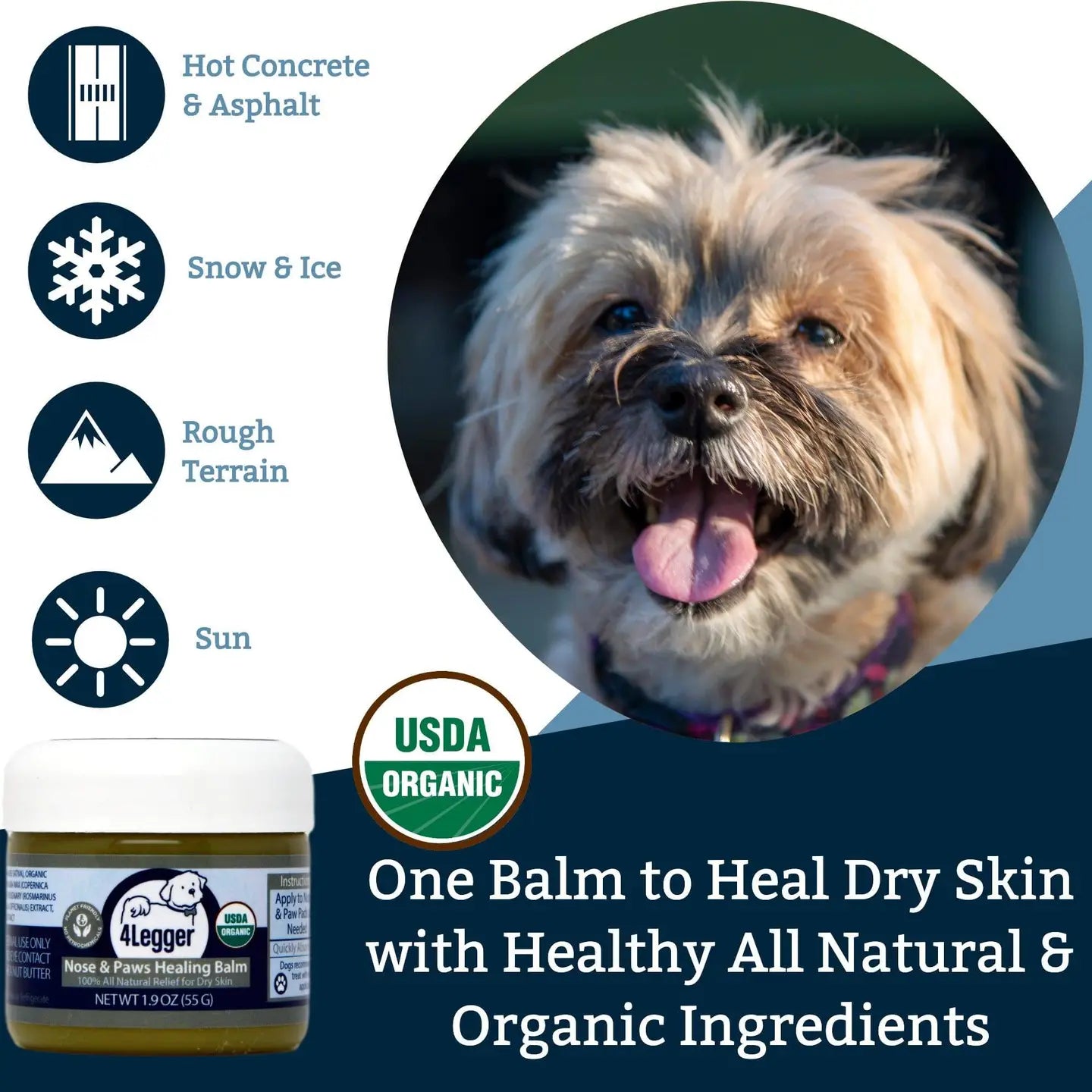 4-Legger organic dog nose and paw balm in a jar for healing dry skin from rough terrains