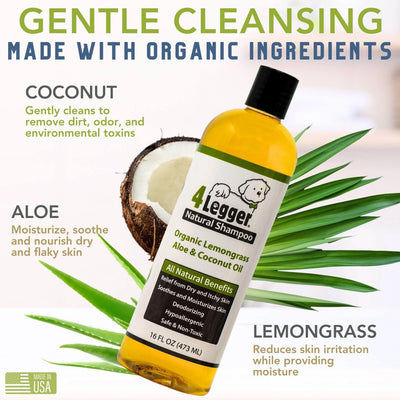 4-Legger organic hypoallergenic dog shampoo with coconut and lemongrass for gentle cleansing and moisture