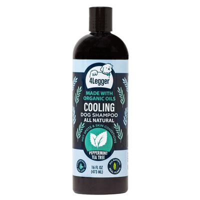 4-Legger Organic Tea Tree Oil Dog Shampoo in a 16 oz bottle, formulated for cooling and natural care