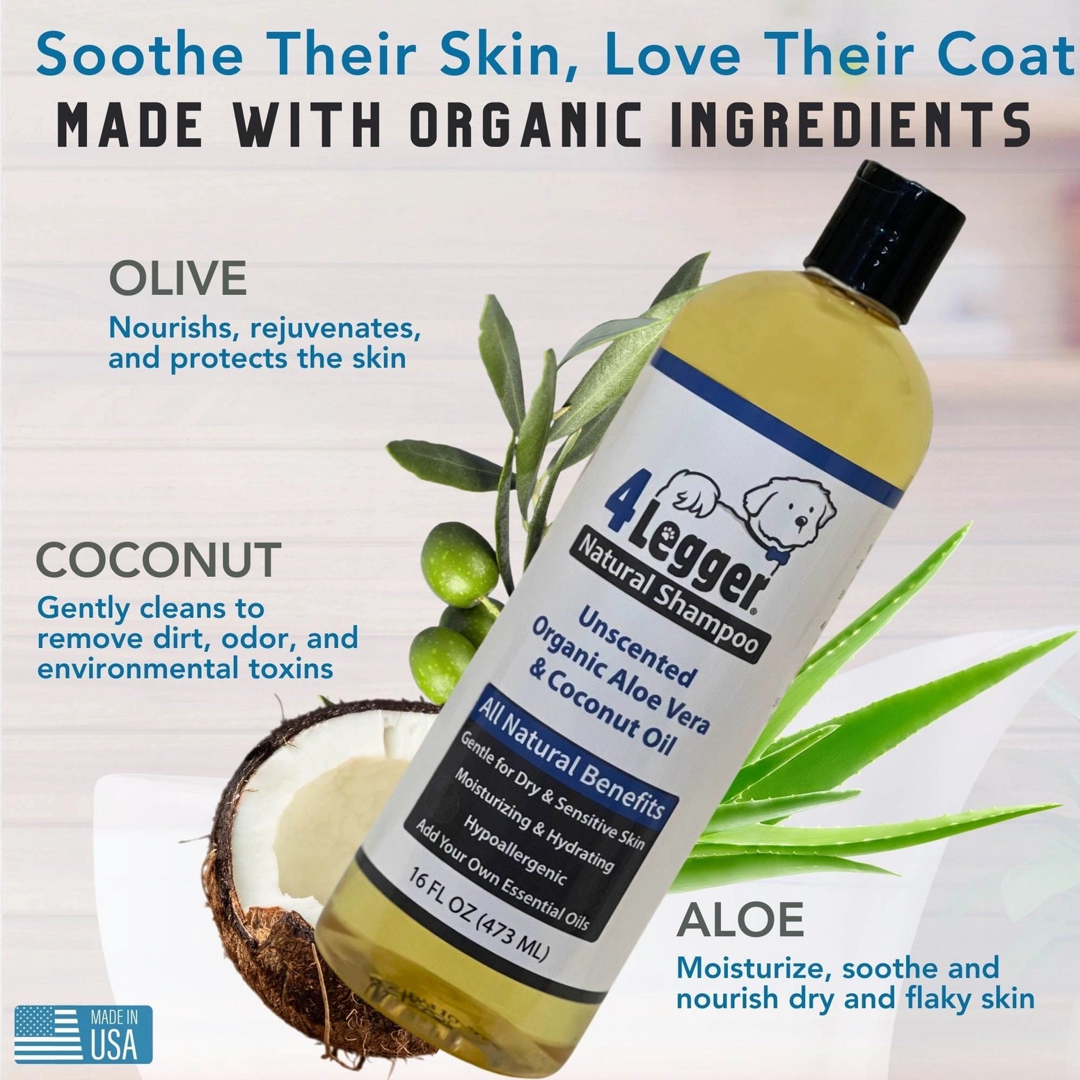 4-Legger unscented hypoallergenic dog shampoo with natural ingredients for a healthy coat