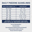 A chart titled Daily Feeding Guidelines shows recommended cans of Natural Balance Specialized Nutrition Digestive & Immune Health Adult Lamb & Brown Rice Formula Wet Dog Food per day by adult dog weight, plus feeding tips and storage instructions for immune and digestive health.