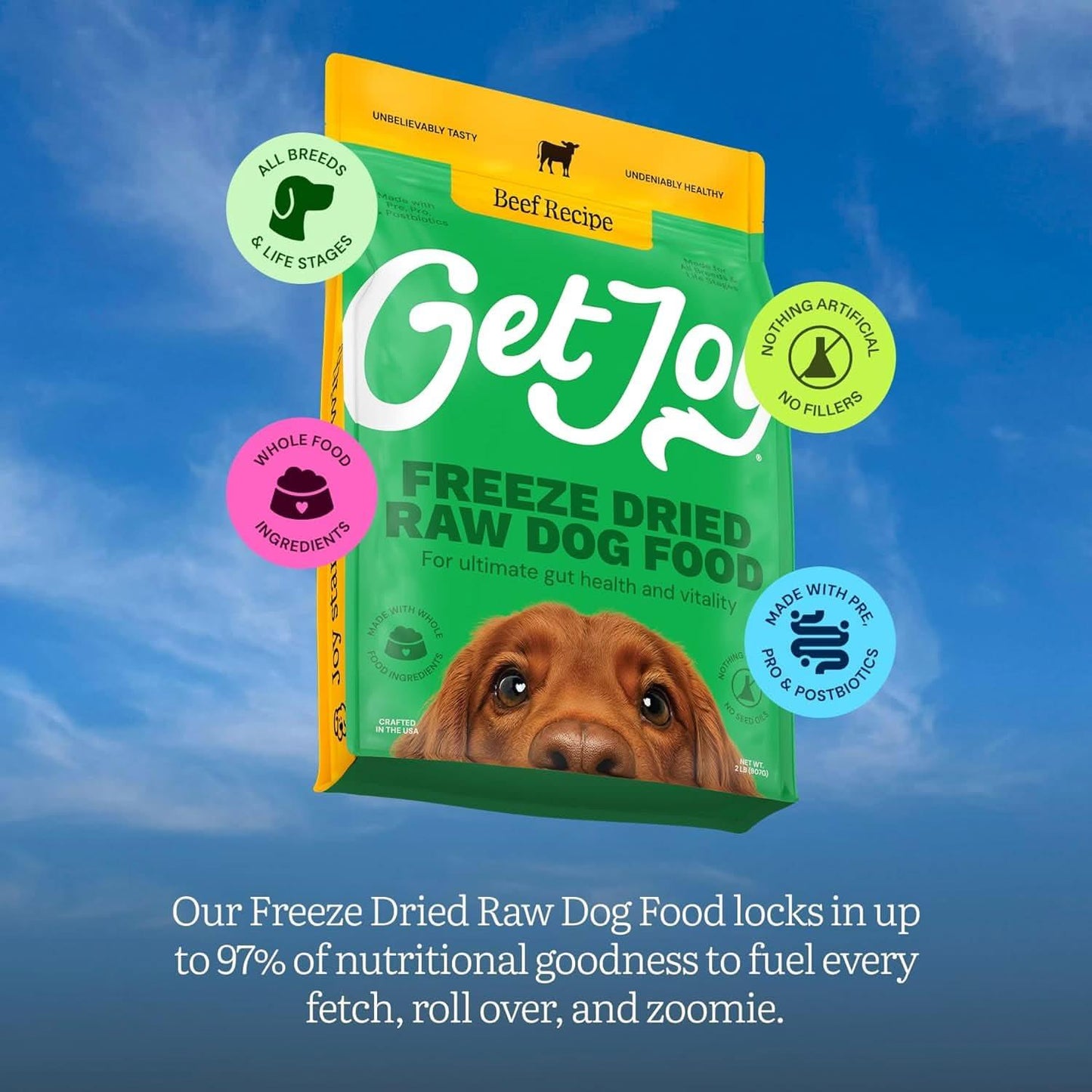 Get Joy Beef Recipe Human-Grade All Life Stages Freeze-Dried Raw Dog Food