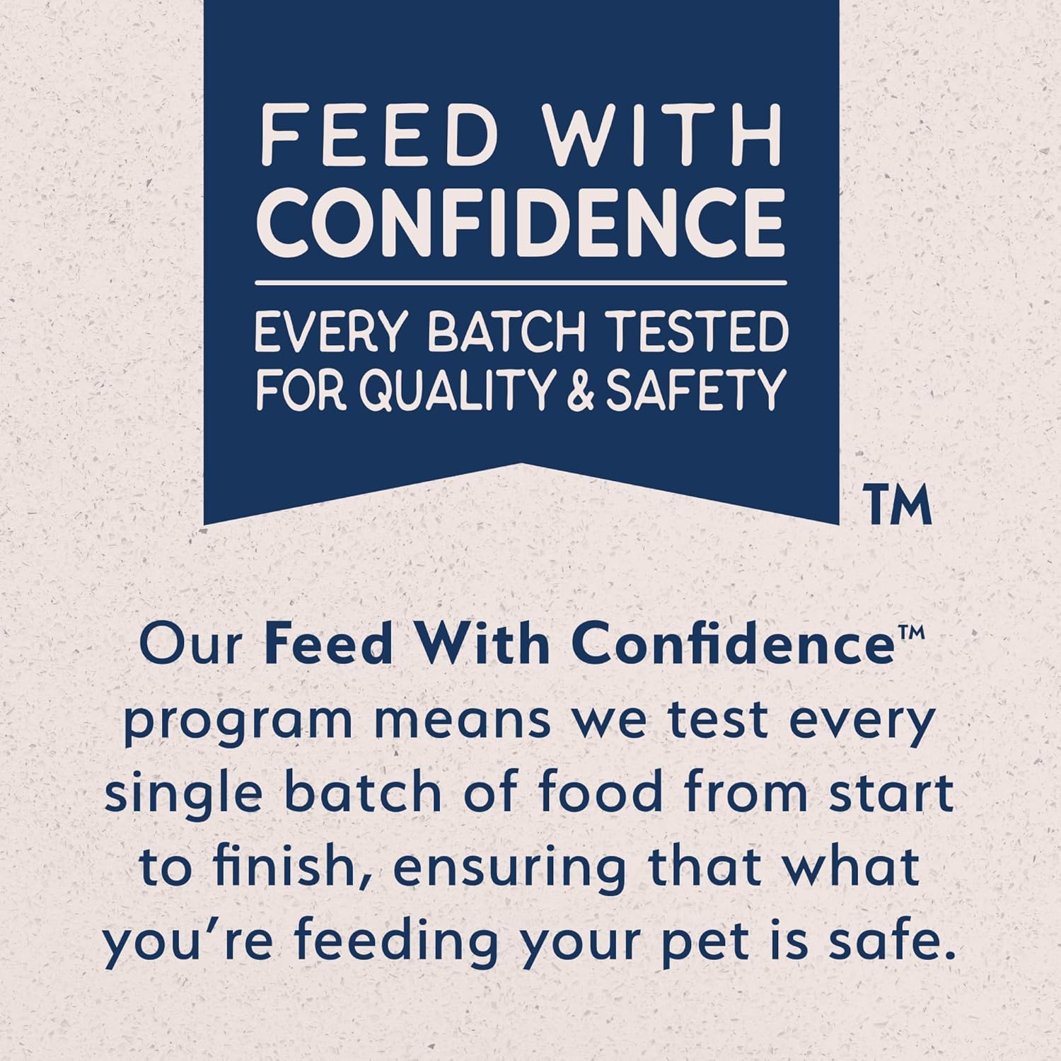 A sign reads, Feed With Confidence: Every batch tested for quality & safety. Below, text explains the Natural Balance Limited Ingredient Pate Canned Cat Food is carefully tested to help keep your cat safe.