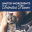 A person cuddles a gray cat, their face pressed gently to its head. Text reads: “Limited Ingredient, Unlimited Flavor. Experience love and trust with Natural Balance Limited Ingredient Pate Canned Cat Food.