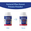 Two bottles of Angels Eyes tear stain powder for dogs are shown. The left is Angels Eyes Natural Tear Stain Powder with natural antioxidants, and the right is Angels Eyes Natural Plus Sweet Potato Powder Supplement for Dogs, 75g.
