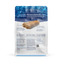 Back view of an Angels Eyes Sea Sticks Multi-Benefit Dog Treats package in blue and white, showing product info, nutritional facts, brown seaweed for digestive health, and an image of stacked tan ridged chews.