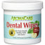 AromaCare Dental Wipes, 100 Count: A container from AromaCare for dogs and puppies with a fresh mint & apple label, featuring red apple slice and mint leaf images. Includes 100 presoaked wipes for pet oral care and fresh breath.