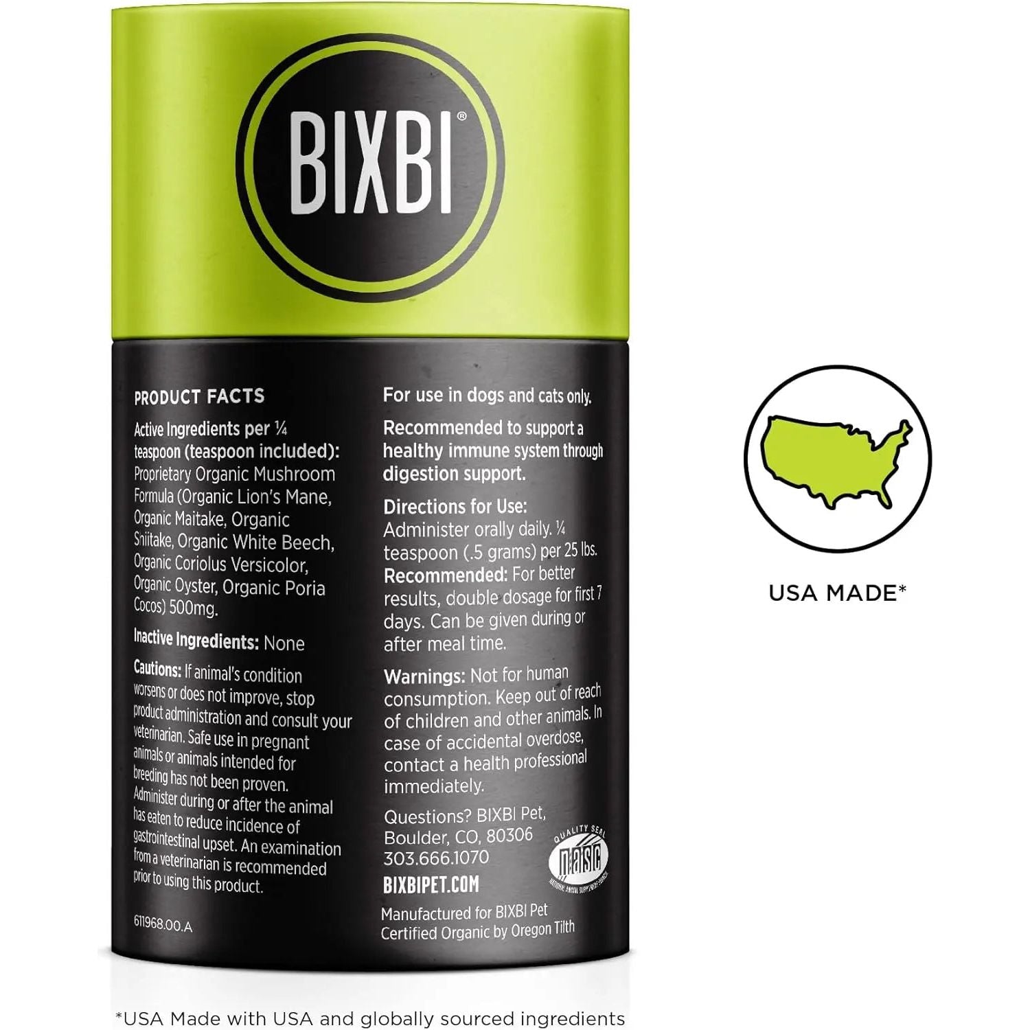 BIXBI Digestion Pet Superfood Daily Mushroom Powder Supplement for Dogs & Cats 2.12 oz BIXBI