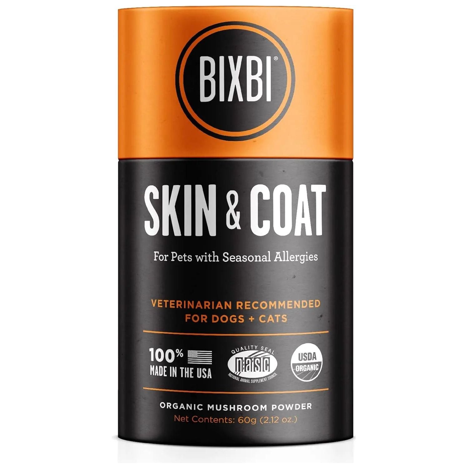 BIXBI Skin & Coat Pet Superfood Daily Mushroom Powder Supplement for Dogs & Cats 2.12 oz BIXBI