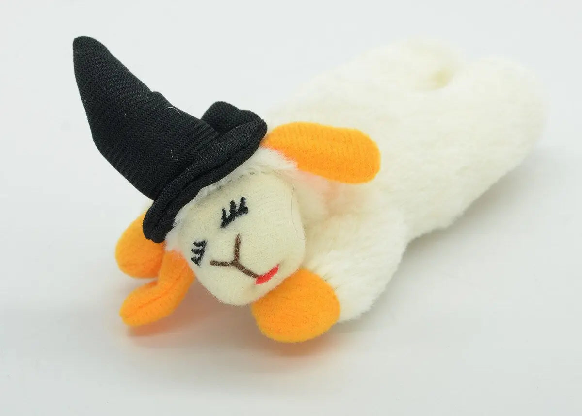 Multipet Halloween Lamb Chop w/ Black Witch Hat Cat Toy 4" Multipet