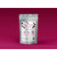A silver resealable pouch labeled Bonapet Coco N Berry Organic Dog Cookies 4 oz from Bonapet Treat, featuring bone graphics, icons, and details about its antioxidant-rich, peanut butter recipe rests on a dark pink gradient background.