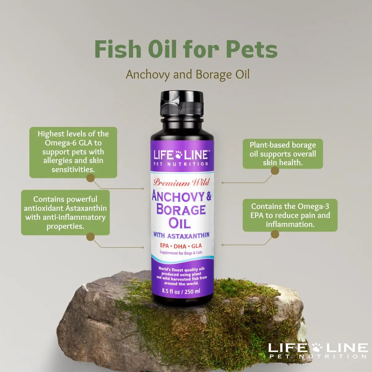 Life Line Pet Nutrition Wild Anchovy/Borage Premium Fish Oil Supplement for Dogs and Cat Life Line Pet Nutrition