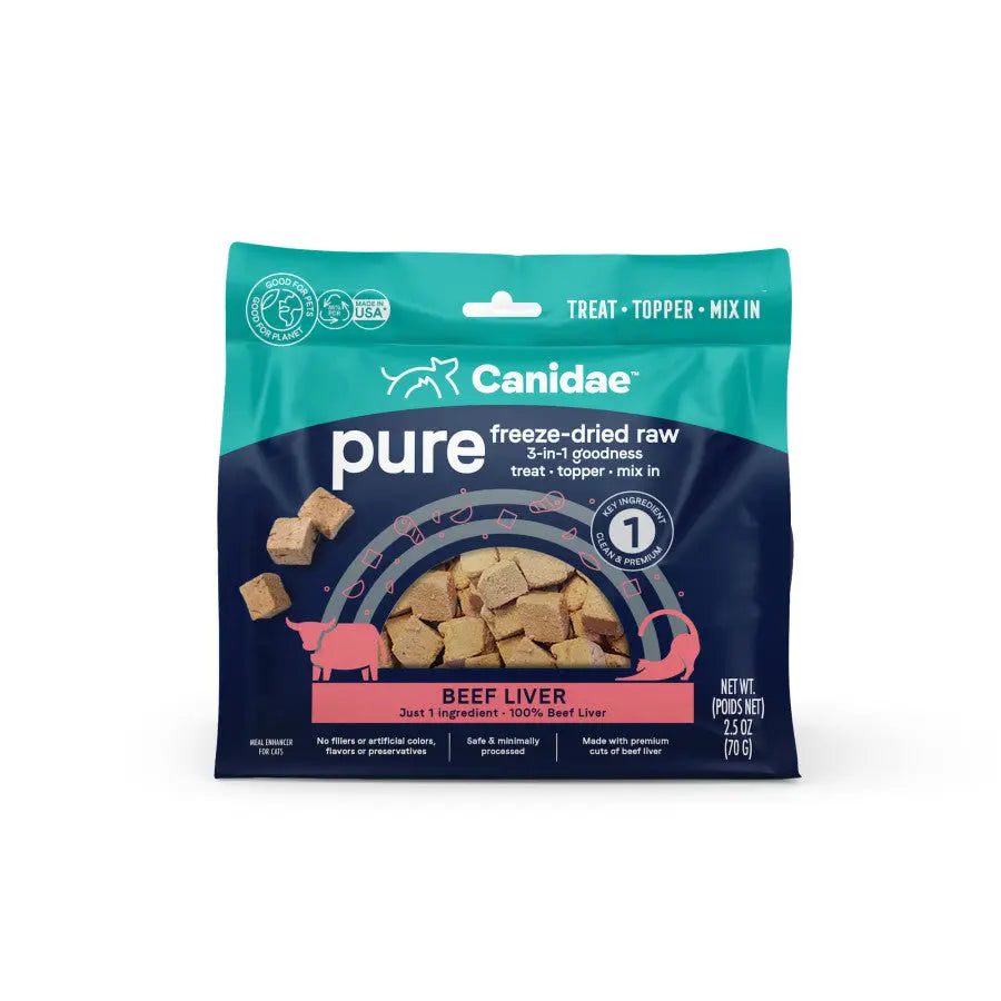 CANIDAE PURE Goodness Freeze-Dried Raw 3-in-1 Beef Liver Cat Treat/Topper 6ea/2.5 oz CANIDAE