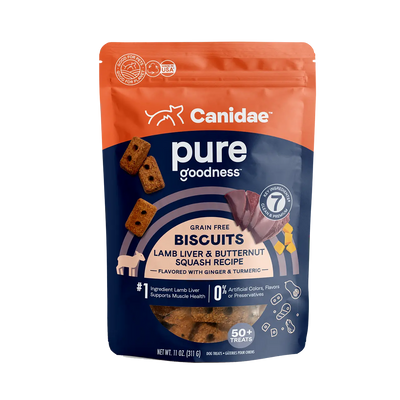 CANIDAE PURE Goodness Grain Free Biscuit with Lamb Liver & Butternut Squash Dog Treats 11 oz CANIDAE
