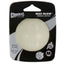 A Chuckit!® Max Glow Ball Dog Toy in glow white, by Chuckit!®, is a durable rubber ball for dogs that glows in the dark and comes in medium size black and gray packaging.