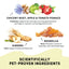 Crumps Naturals Gutsy Happy Bites, featuring chicory root, apple & tomato pomace for digestion and ginseng for balanced behavior, also include Boswellia for relaxation and prebiotics. These treats use scientifically proven ingredients to support your dogs mood and gut health.