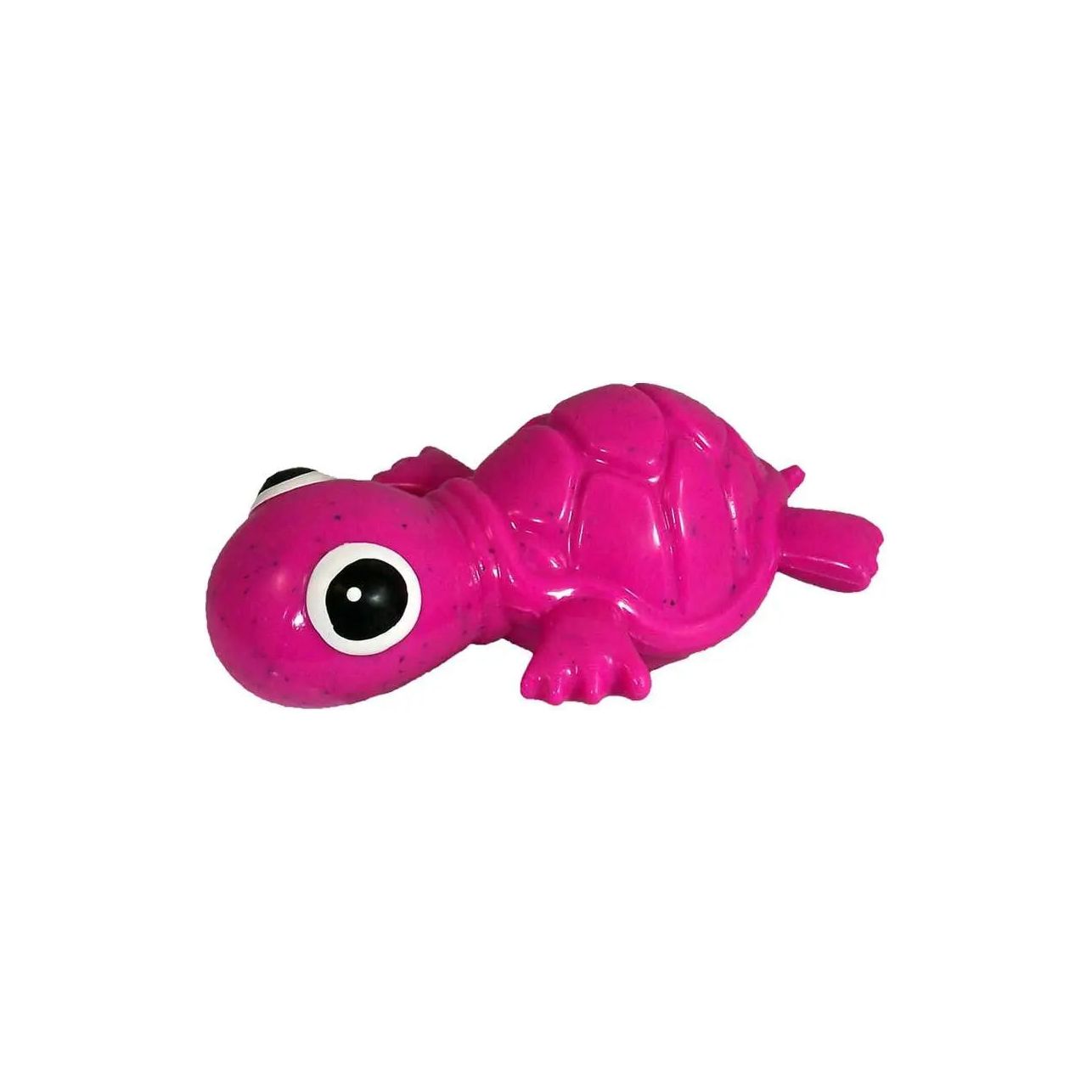 The Cycle Dog 3-Play Turtle Dog Toy by Cycle Dog is a bright pink, eco-friendly toy with large black and white eyes, designed for durability and fun—shown resting on its belly against a white background.