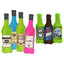 Six Cycle Dog Duraplush Brewgear Bottles Dog Toys by Cycle Dog—colorful, durable plush toys with playful pet-themed labels, made from recycled materials for an eco-friendly option and shown in two groups against a white background.