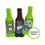 Cycle Dog Duraplush Brewgear Bottles Dog Toy by Cycle Dog includes three durable, recycled plush dog toys shaped like beer bottles with funny labels: Heindlickin, Lapup Blue, and Rolling Ball. Green circle notes assorted variety.