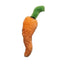 The Cycle Dog Duraplush Eco-Friendly Tough Dog Toy by Cycle Dog is a carrot-shaped plush with a fuzzy orange body and green leafy top, made from recycled materials for an eco-friendly option, shown on a white background.