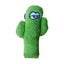 The Cycle Dog Duraplush Eco-Friendly Tough Dog Toy is a green plush cactus with two arms, side-glancing embroidered cartoon eyes, a soft fuzzy texture, and a small fabric tag on the left.
