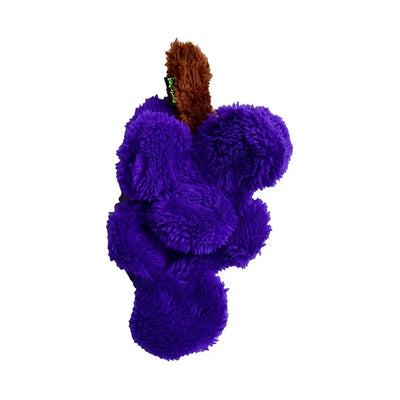 The Cycle Dog Duraplush Small Grapes Dog Toy by Cycle Dog is an eco-friendly, soft plush toy shaped like a bunch of purple grapes with a brown stem.
