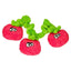 The Cycle Dog Duraplush Vine of Tomatoes Dog Toy features three plush red tomato balls with cartoon eyes and green stems, all connected for an eco-friendly, adorable, and durable playtime by Cycle Dog.