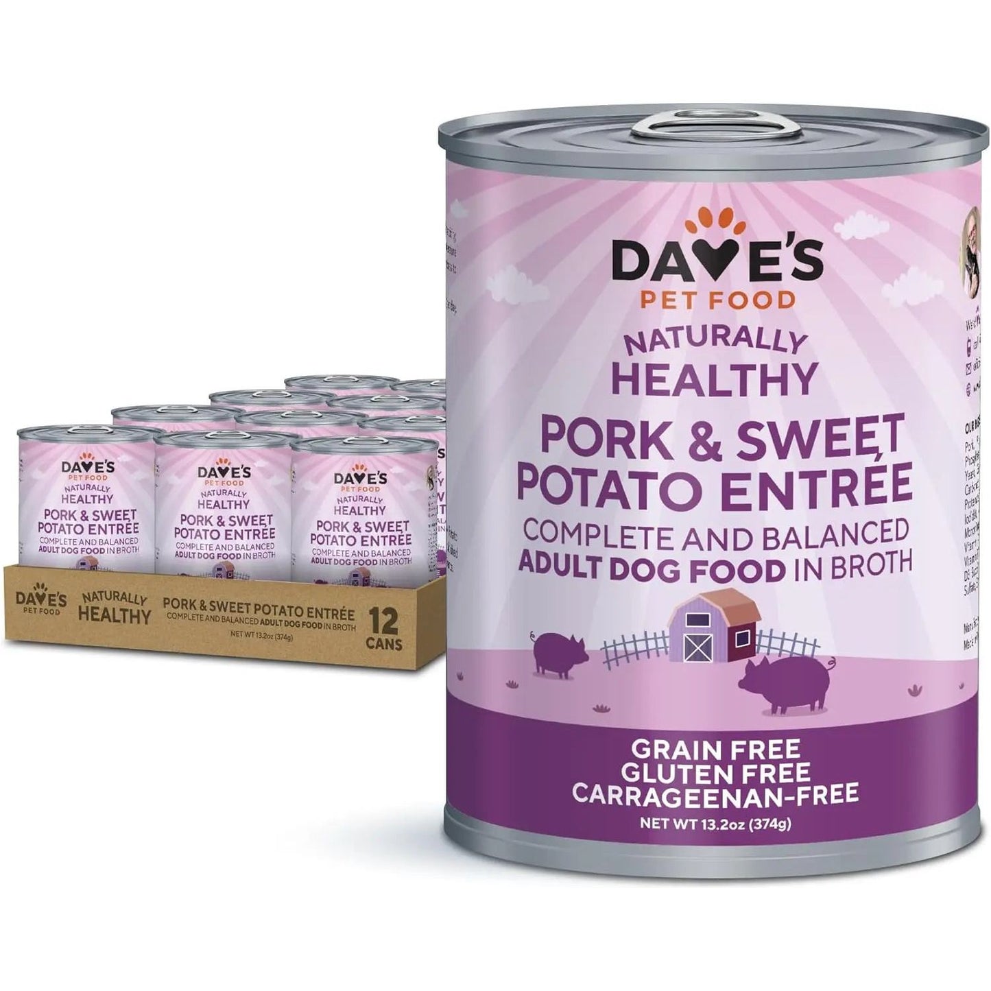 Dave's Pet Food Grain-Free Pork & Sweet Potato Entree Healthy Canned Dog Food 13oz/12ct Dave's Pet Food