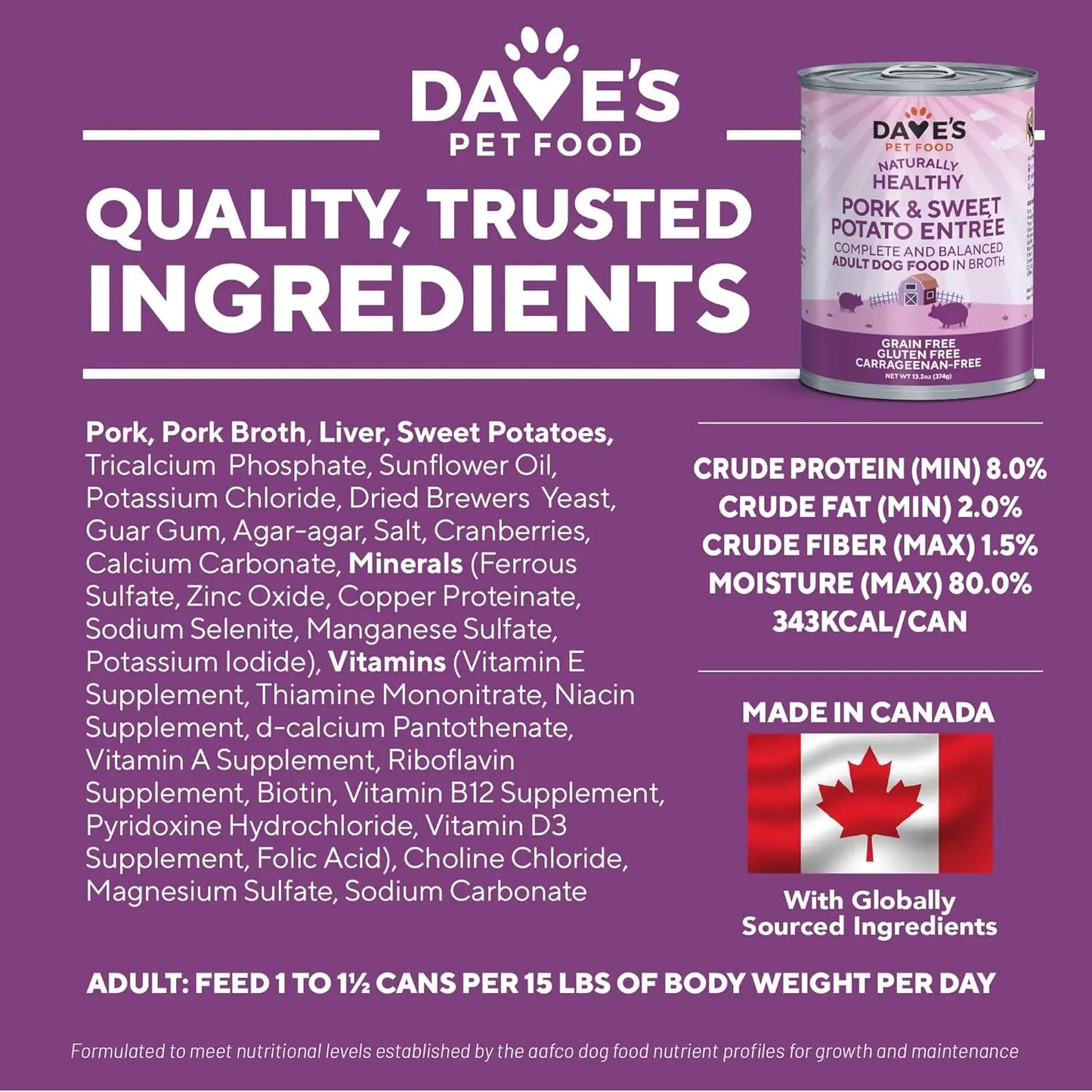 Dave's Pet Food Grain-Free Pork & Sweet Potato Entree Healthy Canned Dog Food 13oz/12ct Dave's Pet Food