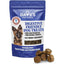 A blue and white 5oz bag of Daves Pet Food Sensitive Stomach Sweet Potato & Pumpkin Grain-Free Soft & Chewy Dog Treats, showing a dog photo, key benefits, and several brown dog treats outside the packaging.