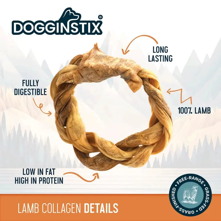 Dogginstix Braided Sticks Lamb Collagen Ring for Dogs Case of 40 Dogginstix