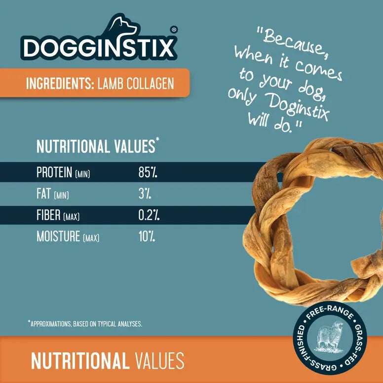 Dogginstix Braided Sticks Lamb Collagen Ring for Dogs Case of 40 Dogginstix