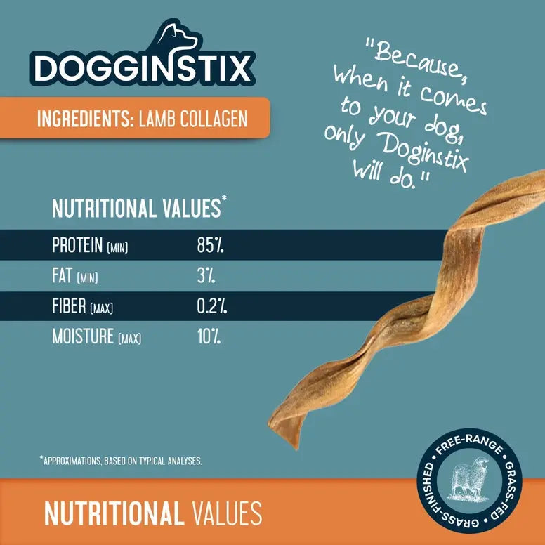 Dogginstix Lamb Collagen Twist Chews for Dogs 12" Case of 25 Dogginstix