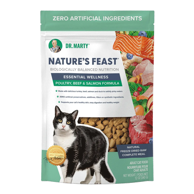 Dr. Marty Nature's Feast Essential Wellness Beef, Salmon and Poultry Freeze Dried Raw Cat Food Dr. Marty