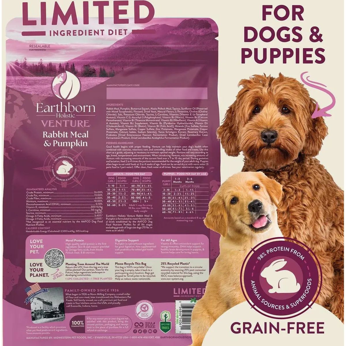 Earthborn Holistic Venture Limited Ingredient Grain-Free Rabbit Meal & Pumpkin Dry Dog Food Earthborn Holistic