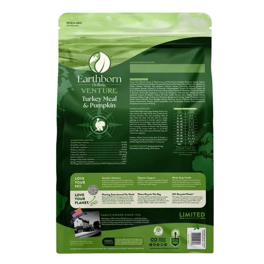 Earthborn Holistic Venture Limited Ingredient Turkey Meal & Pumpkin Grain-Free Dry Dog Food Earthborn Holistic