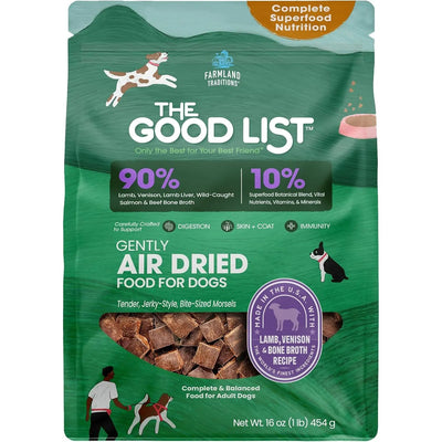 Farmland Traditions The Good List Gently Air Dried Lamb, Venison & Bone Broth Dog Food Farmland