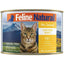 A can of Feline Natural Chicken Feast Grain-Free Canned Cat Food, featuring a tabby cat and mountain design. Made with 98% cage-free chicken and organs plus pure New Zealand water for wholesome nutrition.