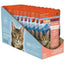 The Feline Natural Feast Grain-Free Wet Cat Food Pouch 12/3oz retail box features a tabby cat, mountains, and highlights 98% grass-fed lamb meat with no grains or preservatives. Brand: Feline Natural.