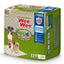 A 32-count pack of Four Paws Wee-Wee Superior Performance Eco Bamboo Dog Pee Pads, featuring a Boxer and Labrador puppy on the box. The packaging highlights sustainable bamboo, a leak-proof system, and is suitable for dogs of all sizes.