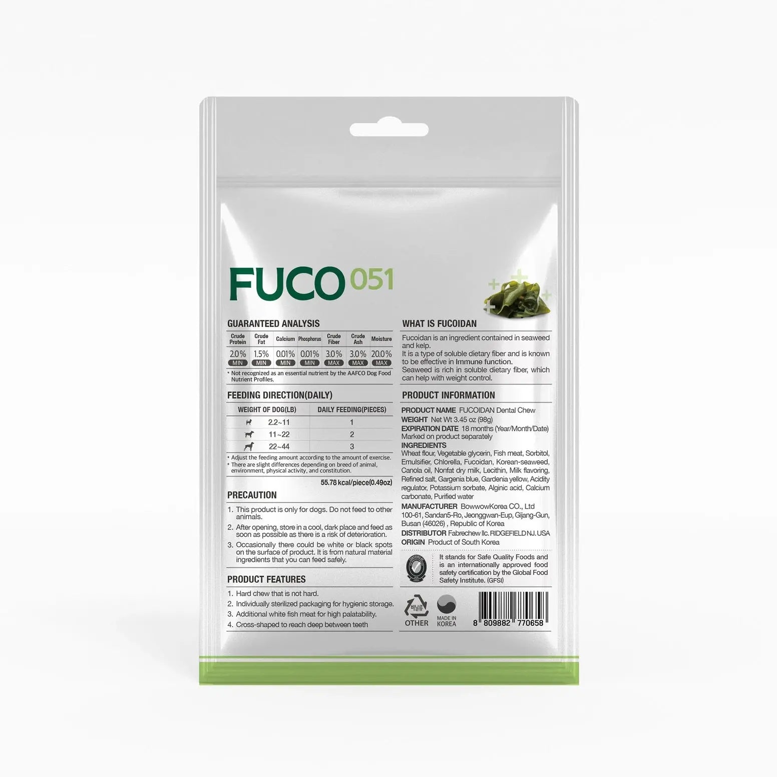 Fucoidan Natural Seaweed Chew, Gel, Dog Treats Puppia