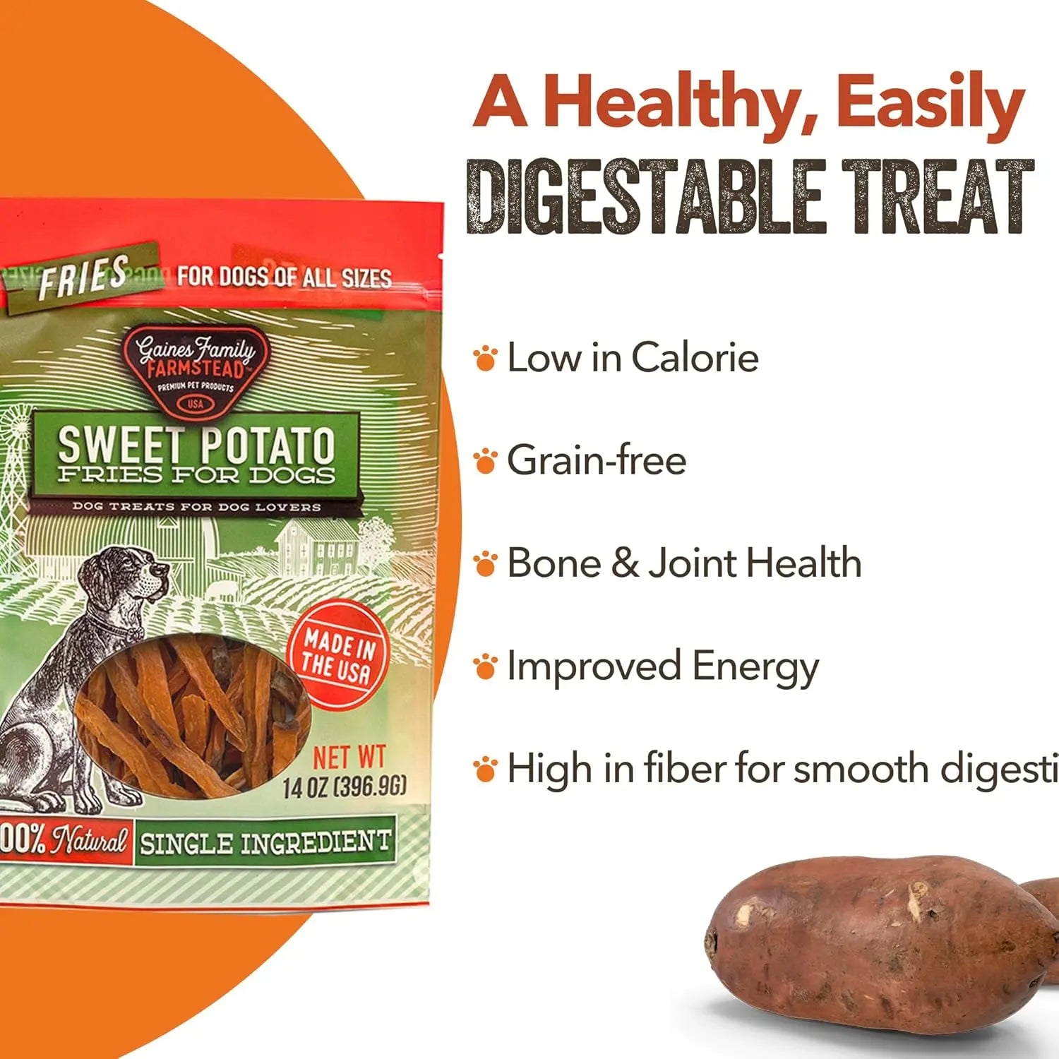 Gaines Family Farmstead Jumbo Sweet Potato Fries Grain-Free Dog Treats Gaines Family Farmstead