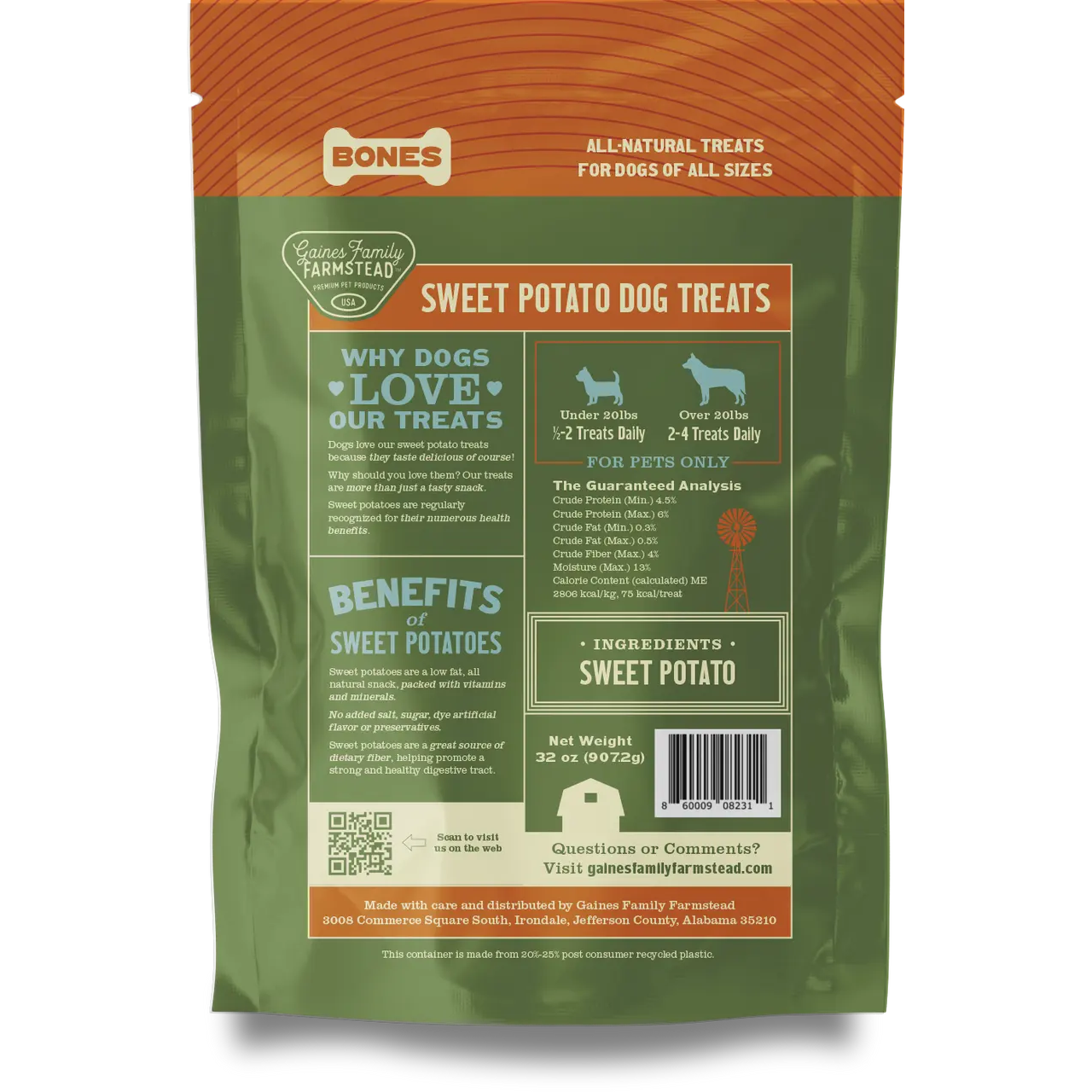 Gaines Family Farmstead Sweet Potato Bones Grain-Free Dog Treats Gaines Family Farmstead