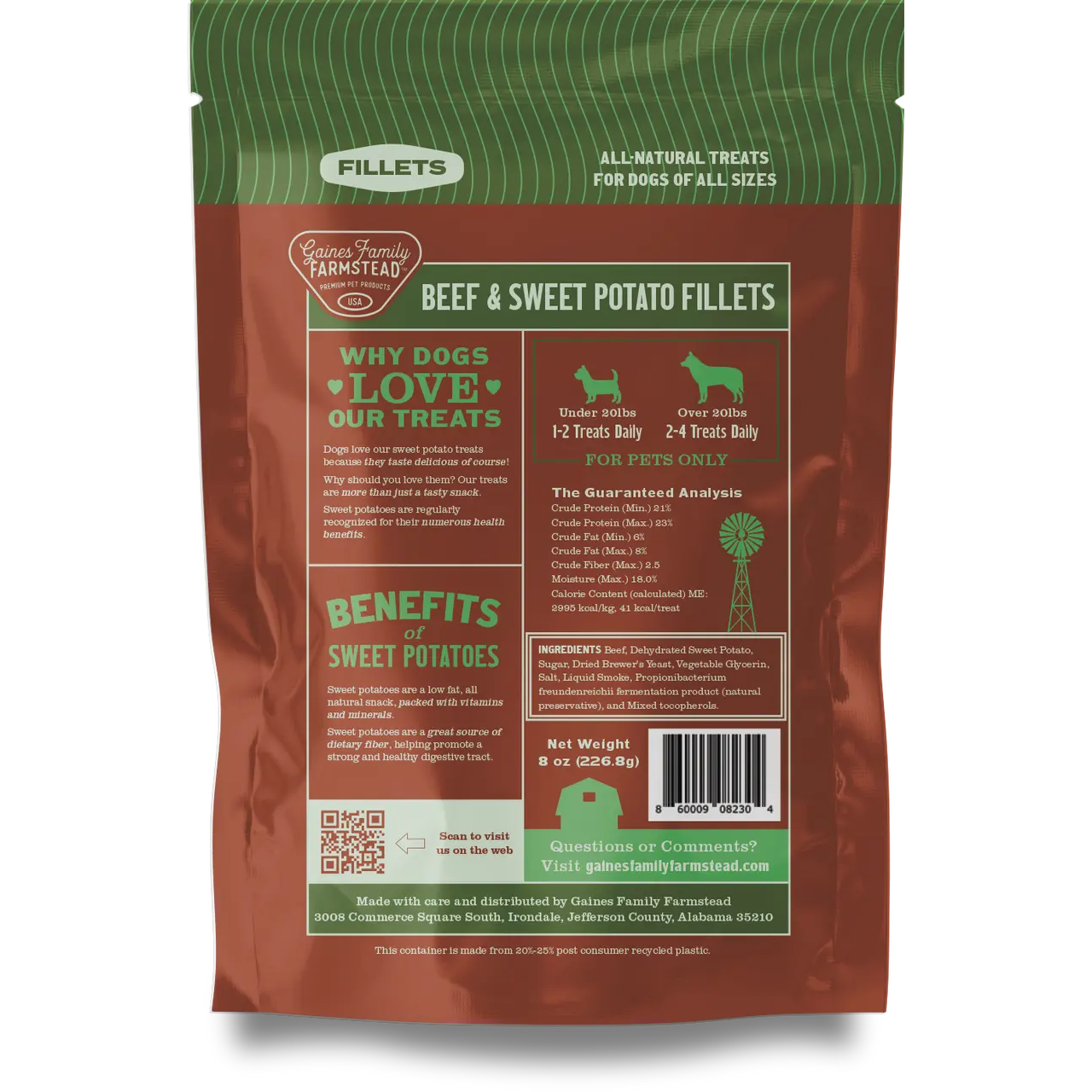 Gaines Family Farmstead Sweet Potato & Beef Fillets Grain-Free Dog Treats 8oz Gaines Family Farmstead